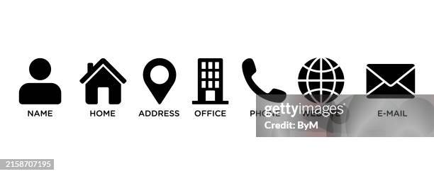 ilustraciones, imágenes clip art, dibujos animados e iconos de stock de conjunto de iconos negros para la tarjeta de visita y la tarjeta de identificación de información - visita