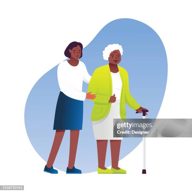 stockillustraties, clipart, cartoons en iconen met caring for elder parent concept vector illustration - seniore vrouwen