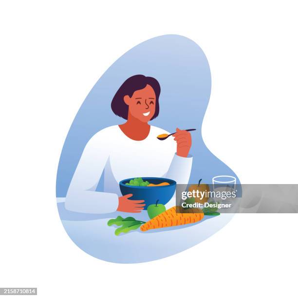 bildbanksillustrationer, clip art samt tecknat material och ikoner med eating healthy concept vector illustration - hälsosamt ätande
