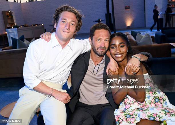 Jeremy Allen White, Ebon Moss-Bachrach and Ayo Edebiri at the premiere of season 3 of FX's "The Bear" held at El Capitan Theatre on June 25, 2024 in...