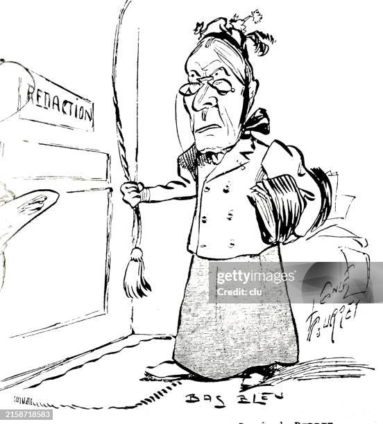 ilustrações de stock, clip art, desenhos animados e ícones de grandmother rings the doorbell a newspaper to complain about an article - editor
