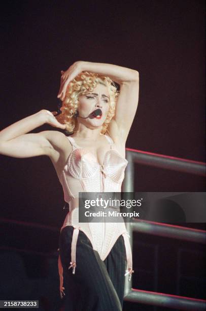 Madonna in concert at Wembley Stadium. The Blond Ambition World Tour. London, England. 20th July 1990.
