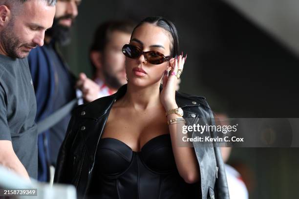 Georgina Rodriguez, Argentine social media influencer, model and partner of Cristiano Ronaldo of Portugal, is seen in attendance prior to the UEFA...