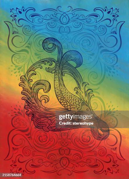 nautical rainbow - trout jumping stock illustrations