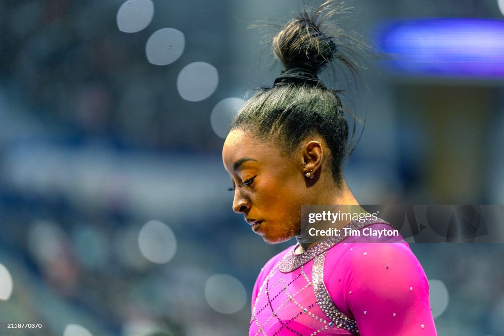 Simone Core Simone Biles during the 2024 Core Hydration Gymnastics Classic at the ...