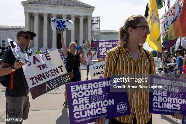 Anti-abortion demonstrators gather in front of the Supreme Court on June 26, 2024 in Washington, DC. A ruling is expected this week in the case of...