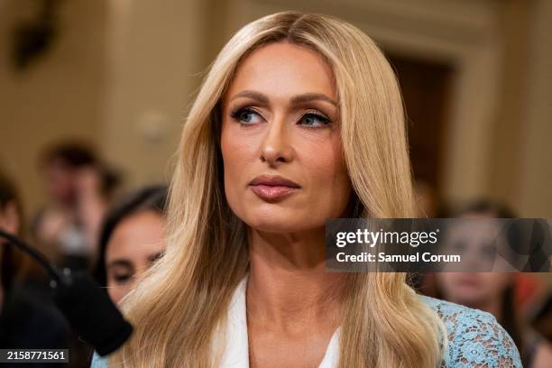 Personality and child welfare advocate Paris Hilton arrives to testify at the House Committee on Ways and Means hearing on "Strengthening Child...
