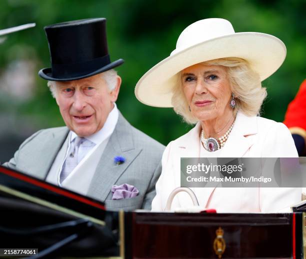 King Charles III and Queen Camilla attend day five of Royal Ascot 2024 at Ascot Racecourse on June 22, 2024 in Ascot, England.