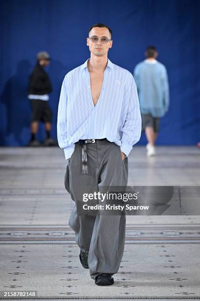 Model walks the runway during the Namesake Menswear Spring/Summer 2025 show as part of Paris Fashion Week on June 22, 2024 in Paris, France.