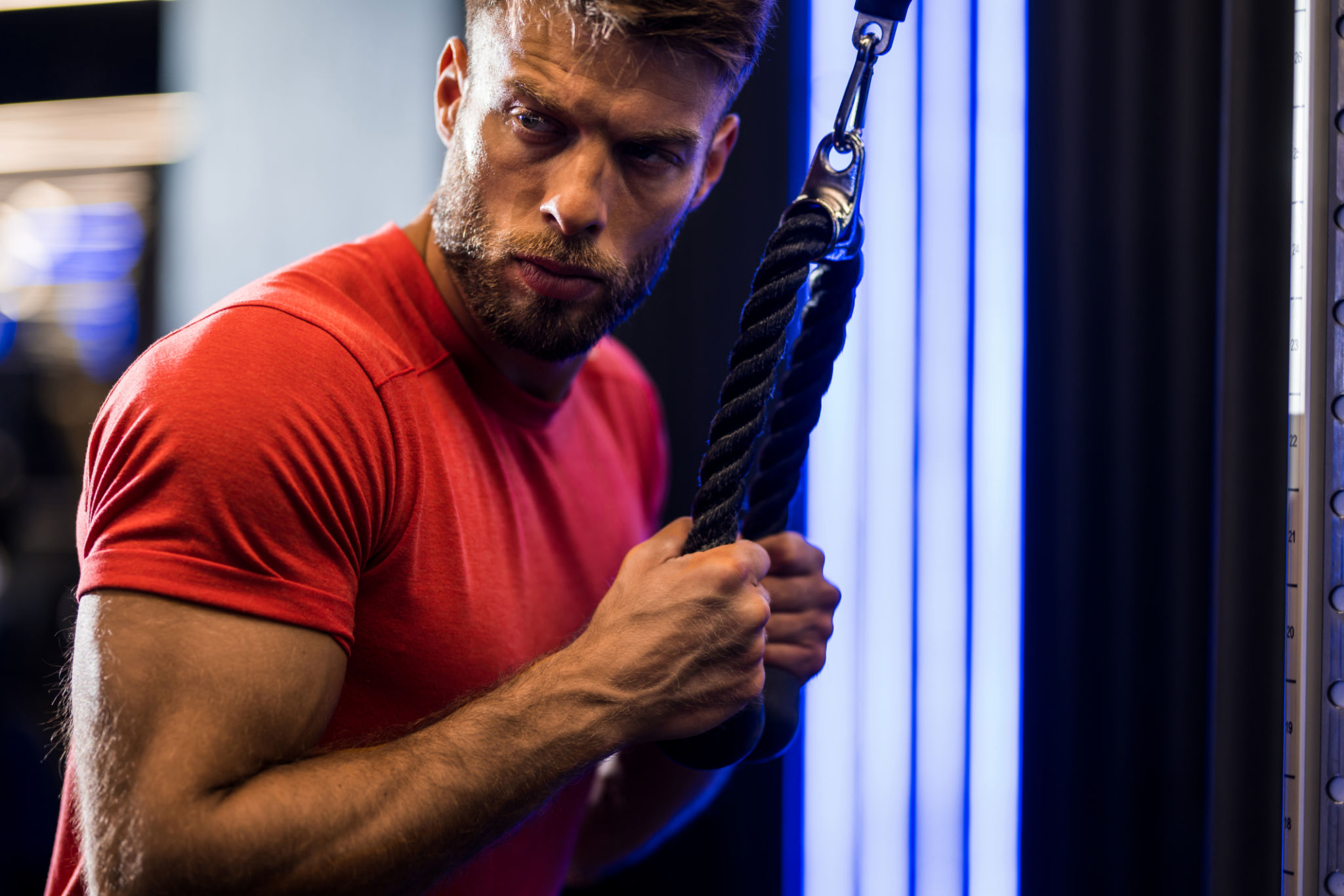 Athletic man doing triceps workout at the gym. Athletic man doing triceps workout at the gym.
