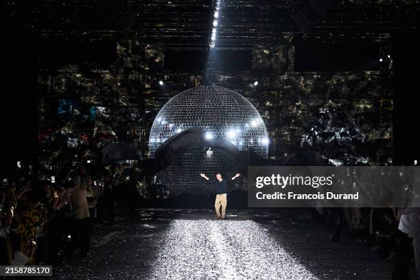 Designer Dries Van Noten walks the runway during the Dries Van Noten Menswear Spring/Summer 2025 show as part of Paris Fashion Week on June 22, 2024...