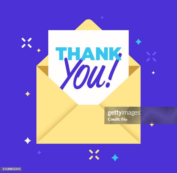 illustrazioni stock, clip art, cartoni animati e icone di tendenza di grazie lettera busta biglietto ringraziando - grazie