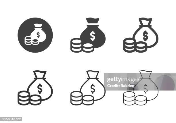 ilustraciones, imágenes clip art, dibujos animados e iconos de stock de iconos de monedas y bolsas de dinero - multi series - bolsa de dinero