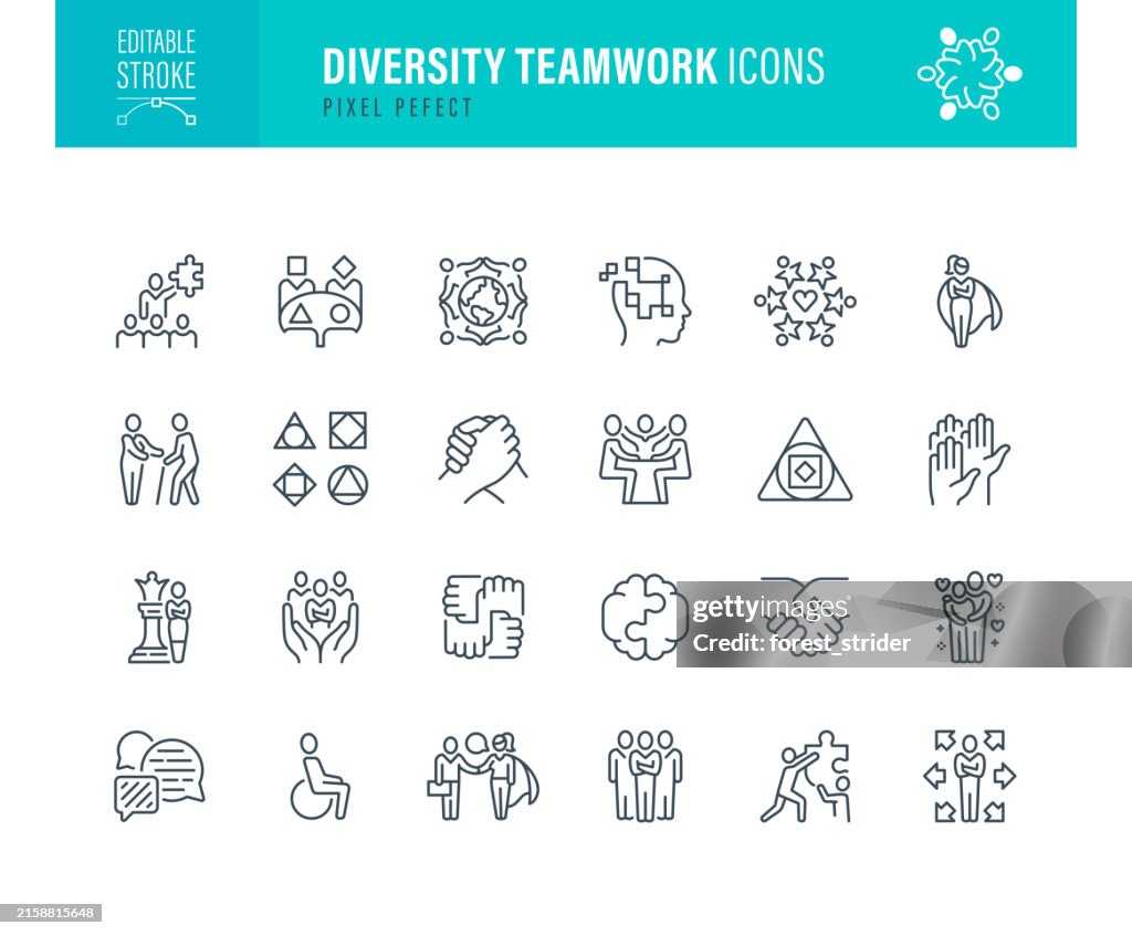 Diversidade Trabalho em equipe Ícones Traçado editável
