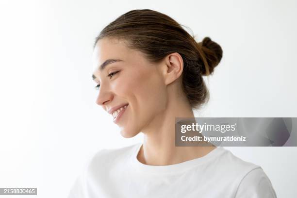 profile side photo of young beautiful woman - hair back side stock pictures, royalty-free photos & images