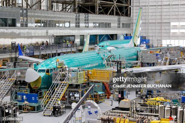 Boeing 737 MAX aircraft are assembled at the Boeing Renton Factory in Renton, Washington, on June 25, 2024. At its plane factory near Seattle, Boeing...