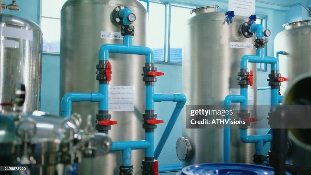 Industrial Water Filtration System in a Modern Treatment Facility Suitable for Environmental and Technological