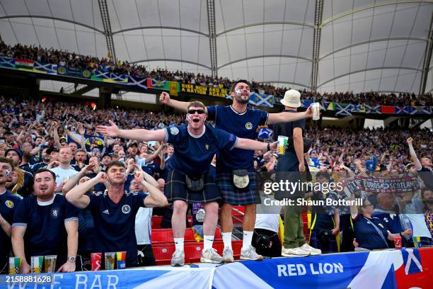 General view as fans of Scotland wearing kilts show their support prior to the UEFA EURO 2024 group stage match between Scotland and Hungary at...