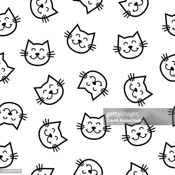 black outline cat faces seamless pattern - cat face stock illustrations