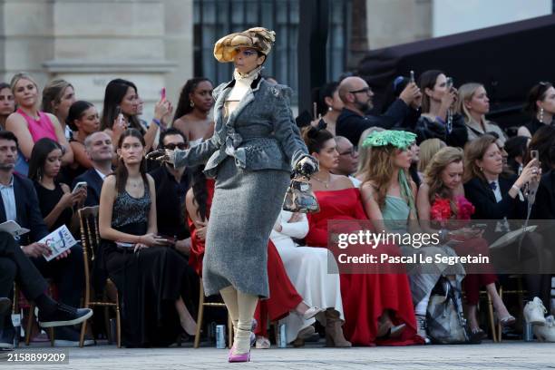 Model walks the runway during Vogue World: Paris at Place Vendome on June 23, 2024 in Paris, France.