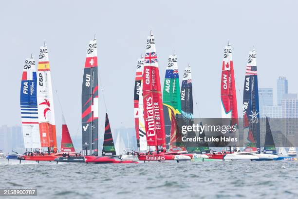 General view of a race during day two of competition of SailGP New York on June 23, 2024 in New York City.