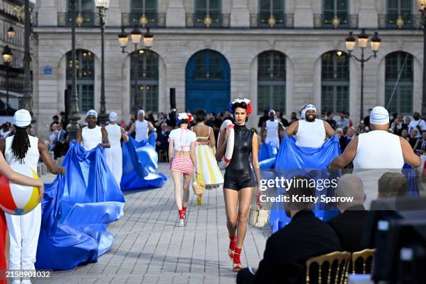 Model walks the runway during Vogue World: Paris at Place Vendome on June 23, 2024 in Paris, France.
