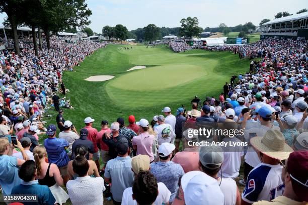 General view of hte 18th hole during the final round of the Travelers Championship at TPC River Highlands on June 23, 2024 in Cromwell, Connecticut.