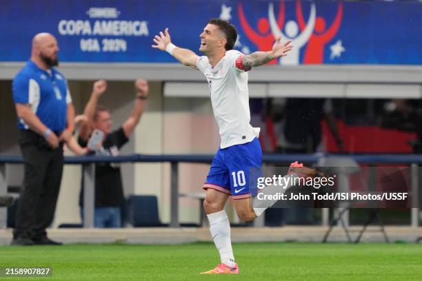 Christian Pulisic of the United States celebrates scoring during the first half against Bolivia at AT&T Stadium on June 23, 2024 in Arlington, Texas.