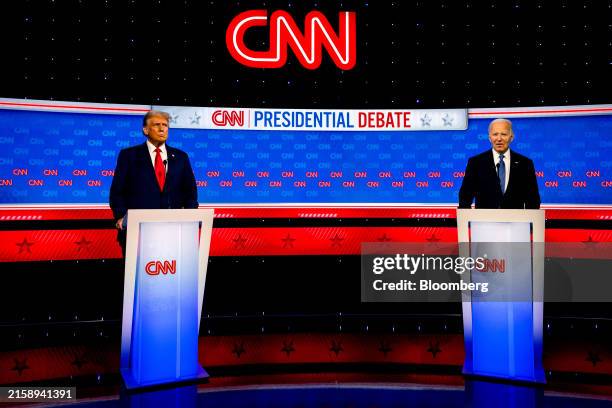 President Joe Biden, right, and former US President Donald Trump during the first presidential debate in Atlanta, Georgia, US, on Thursday, June 27,...
