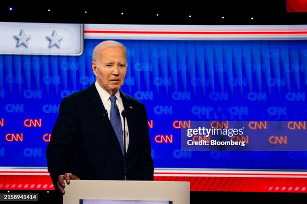 President Joe Biden during the first presidential debate with former US President Donald Trump, not pictured, in Atlanta, Georgia, US, on Thursday,...