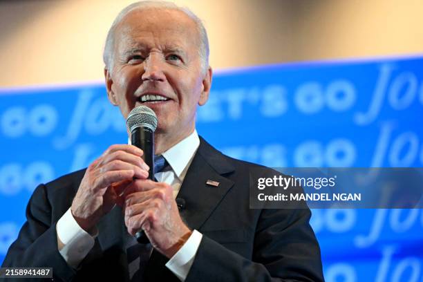 President Joe Biden speaks at a Biden-Harris campaign debate watch party in Atlanta, Georgia, on June 27 after President Biden debated former US...