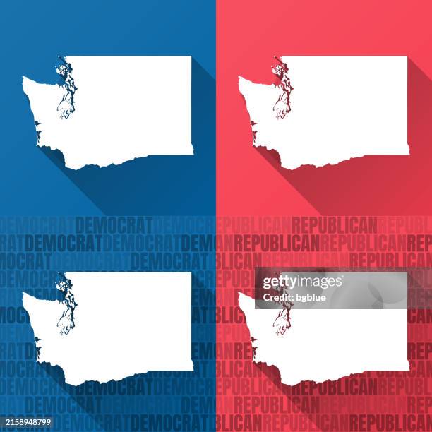 washington. maps on blue and red backgrounds - seattle stock illustrations