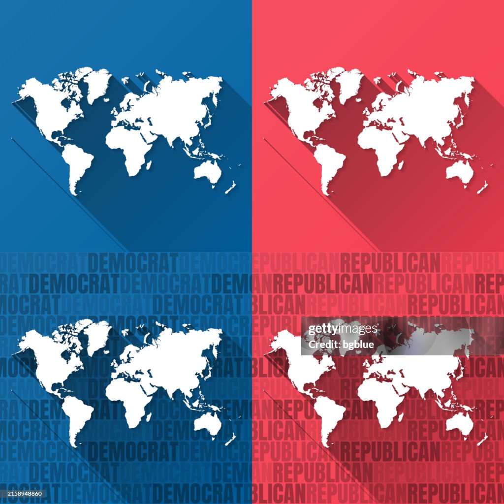 World Maps On Blue And Red Backgrounds High-Res Vector Graphic - Getty ...