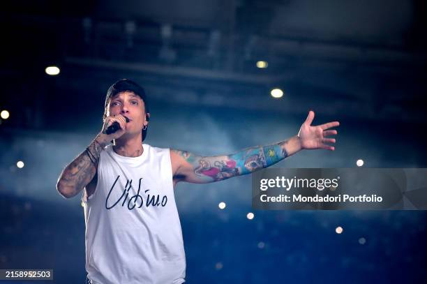 Italian singer Ultimo, aka Niccolò Moriconi, performs at the Stadio Olimpico. Rome , June 22nd, 2024