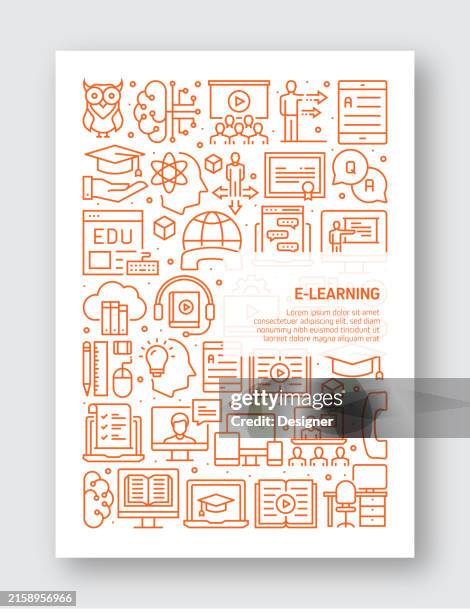 e-learning related line style banner design for web page, headline, brochure, annual report and book cover - mobility training stock illustrations