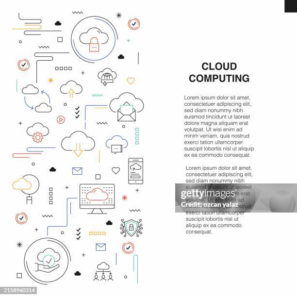 cloud computing related vector banner design concept. global multi-sphere ready-to-use template. web banner, website header, magazine, mobile application etc. modern design. - sharing chips stock illustrations