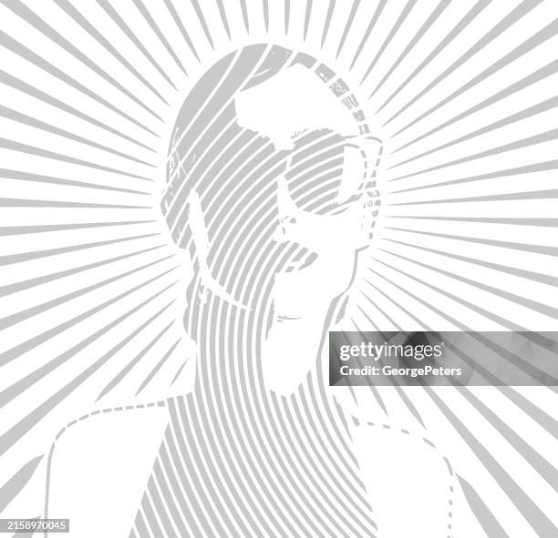 retro woman's face with vector sunbeams - sunlight shadow face stock illustrations