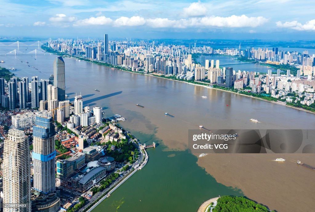 Different Colors Of Water Collide In Hanjiang River