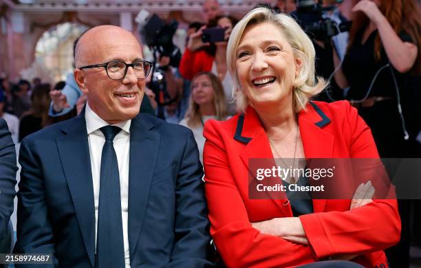 Les Republicains right-wing party president Eric Ciotti and Head of French far-right Rassemblement National parliamentary group at the National...