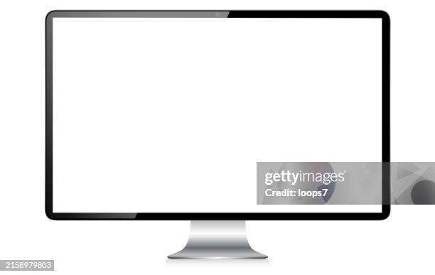 illustrations, cliparts, dessins animés et icônes de illustration vectorielle d’écran d’ordinateur moderne noir avec �écran blanc - computer workstation