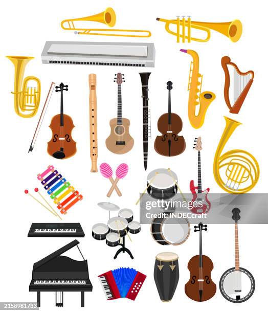 bildbanksillustrationer, clip art samt tecknat material och ikoner med music instruments - musikinstrument