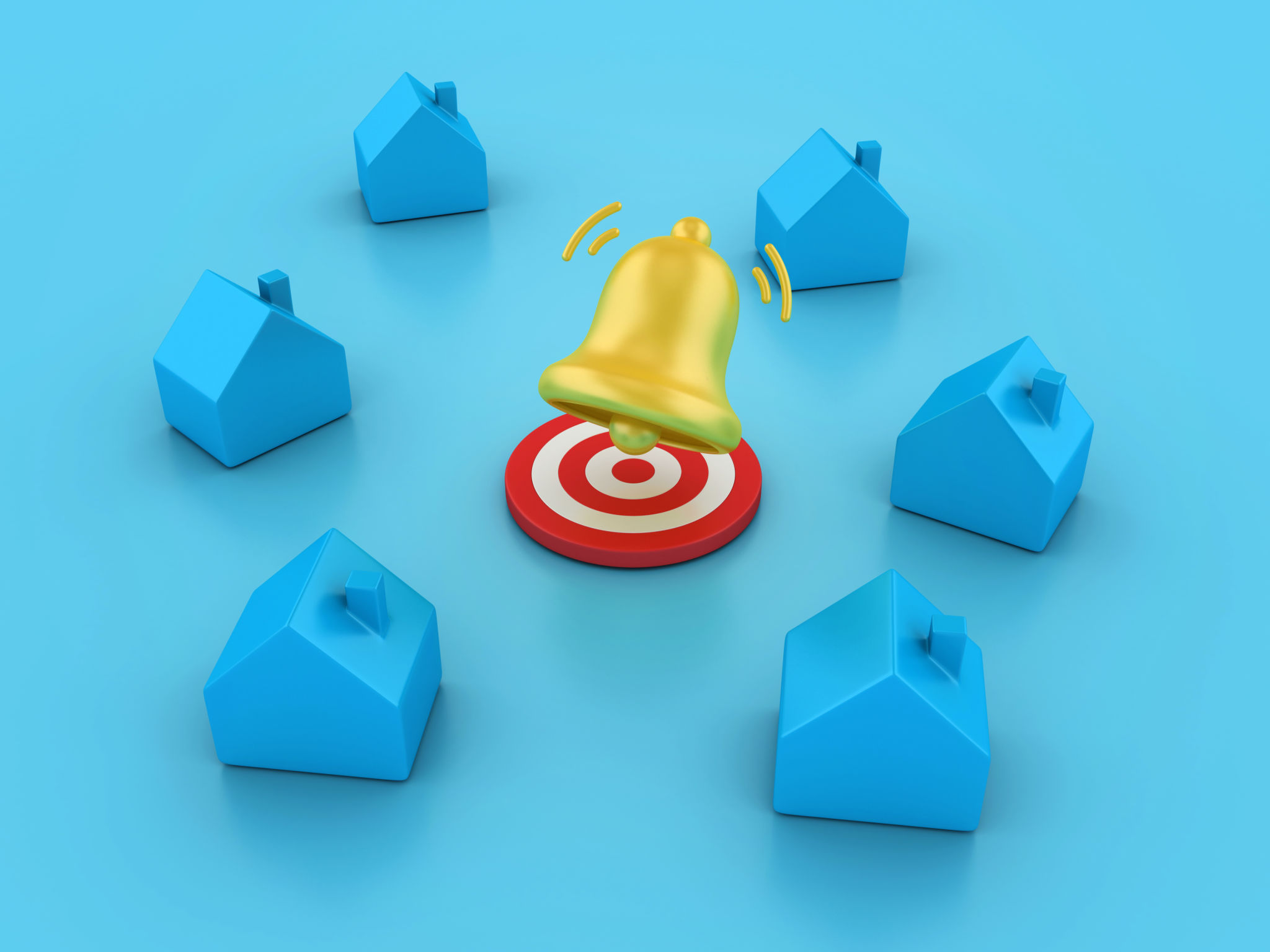 Notification Bell on Target with Houses Notification Bell on Target with Houses