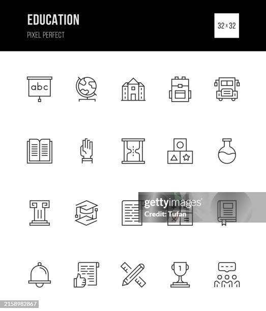 comprehensive education icon set for schools, universities, and e-learning platforms - homework help computer stock illustrations