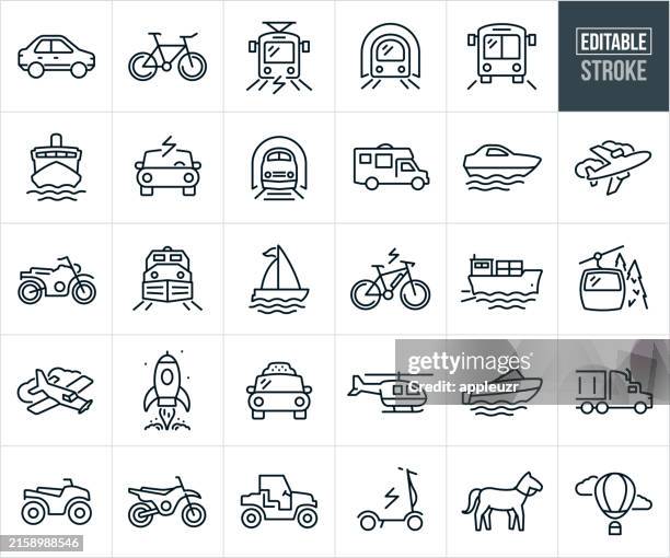 ilustrações de stock, clip art, desenhos animados e ícones de transportation thin line icons - editable stroke - veículo todo o terreno