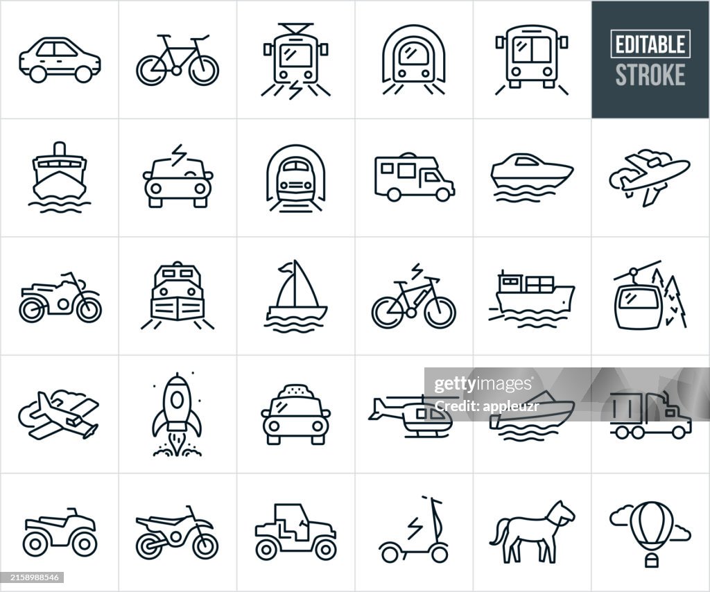 Transportation Thin Line Icons - Editable Stroke