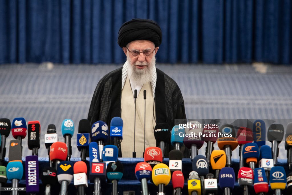 Iranian Supreme Leader Ayatollah Ali Khamenei speaks after...