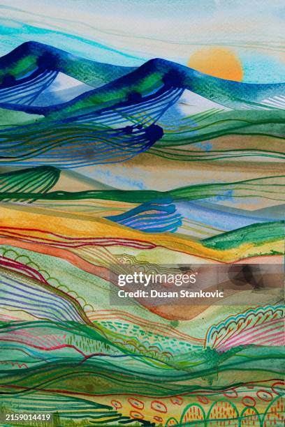 illustrations, cliparts, dessins animés et icônes de représentation artistique de paysages naturels - étendue sauvage scène non urbaine