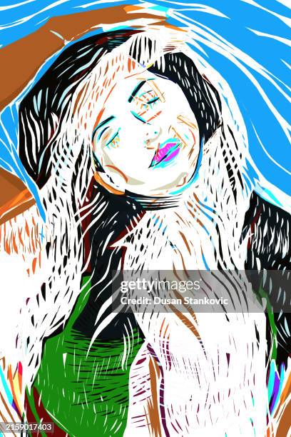 serene woman with eyes closed - same person different poses stock illustrations