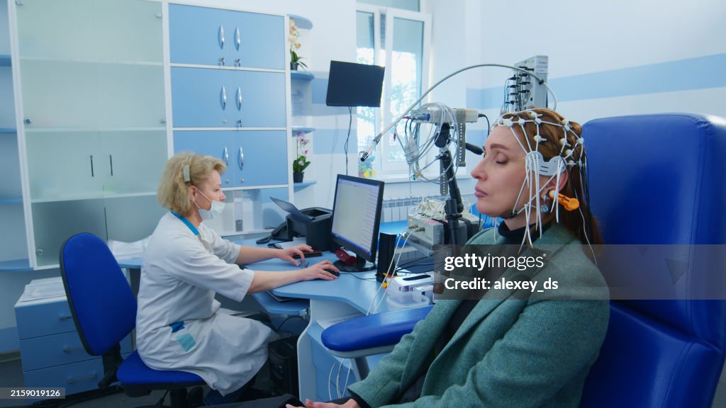 Patient Undergoing EEG Test in Medical Office