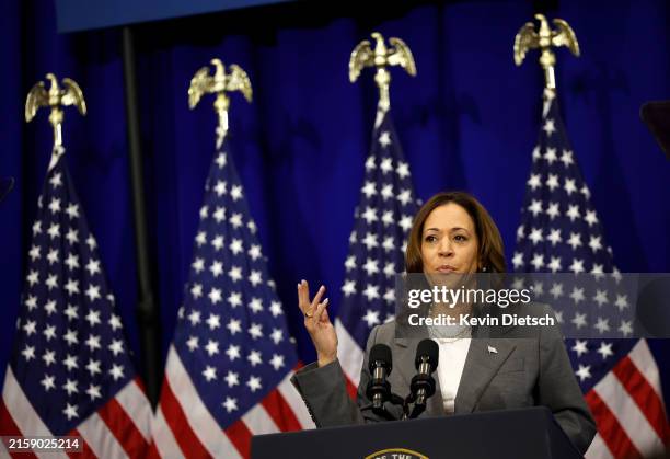 Vice President Kamala Harris delivers remarks on reproductive rights at Ritchie Coliseum on the campus of the University of Maryland on June 24, 2024...
